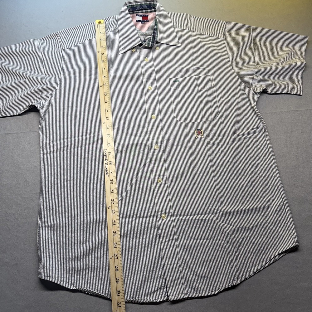 Tommy Hilfiger Men's M Blue/White Striped Short Sleeve Button-Up, Pockets - Picture 5 of 9